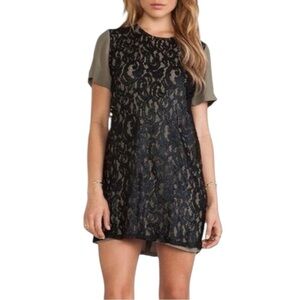 French Connection UK Style Lovelace Tee Dress Khaki Green/Black Sz 12